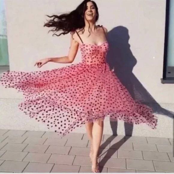 NWT Betsey Johnson Viral Heart Print VALENTINES DAY Dress in Pale Pink Maxi - Picture 2 of 13